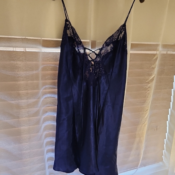 Satin Lace-Up Chemise in Deep Blue - Picture 4 of 6